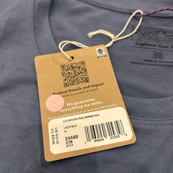NWT WOMENS PATAGONIA Capilene Cool Trail Cropped Tank - Utility Blue XL - Picture 6 of 8